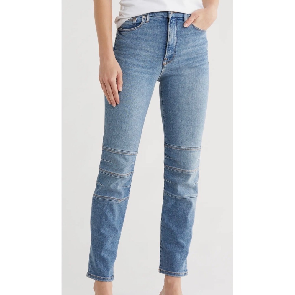 Good American Slim Moto Pant High Rise Jeans Indigo Blue GFD160 Womens Size 18